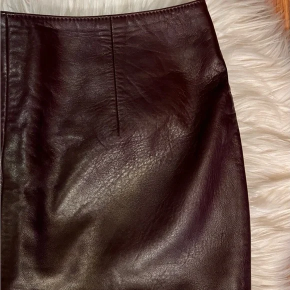 CACHE Oxblood Burgundy Leather Asymmetric Midi Slit Skirt 90s Deadstock - Picture 7 of 13